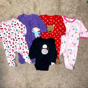 Baby girls winter themed sleep-n-plays and onesie